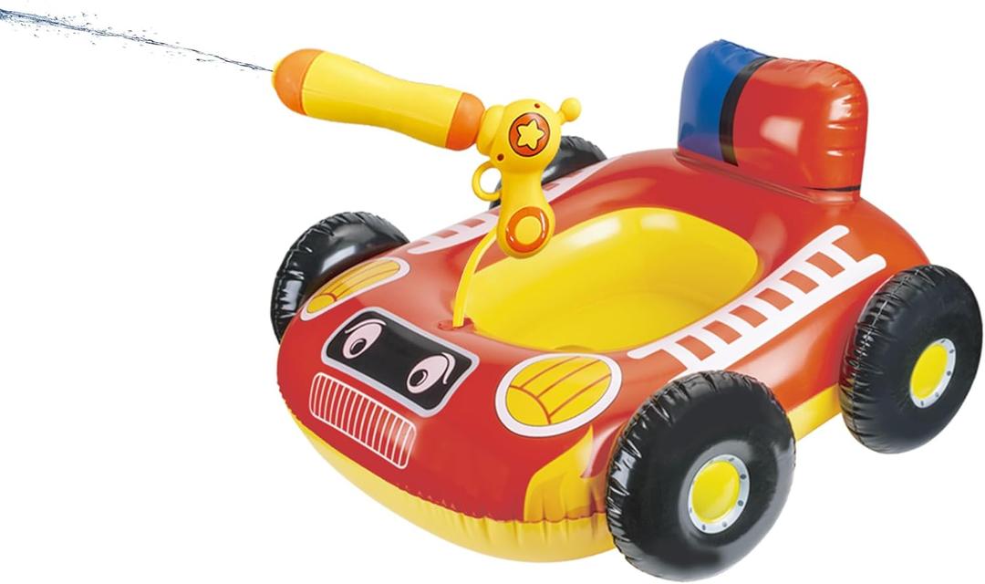 Big Summer Inflatable Fire Truck Pool Floats for Kids with Built-in Squirt Gun, Inflatable Toddler Pool Toys for Children Aged 3-8 Years