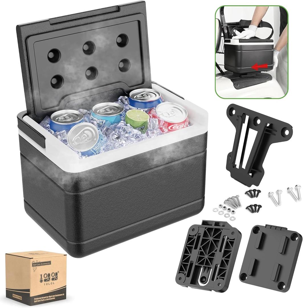 10L0L Golf Cart Ice Cooler Universal Insulated Portable Cooler Lightweight Ice Chest Box with Mounting Bracket Kit for Yamaha,EZGO,Club Car, Medium size 6L