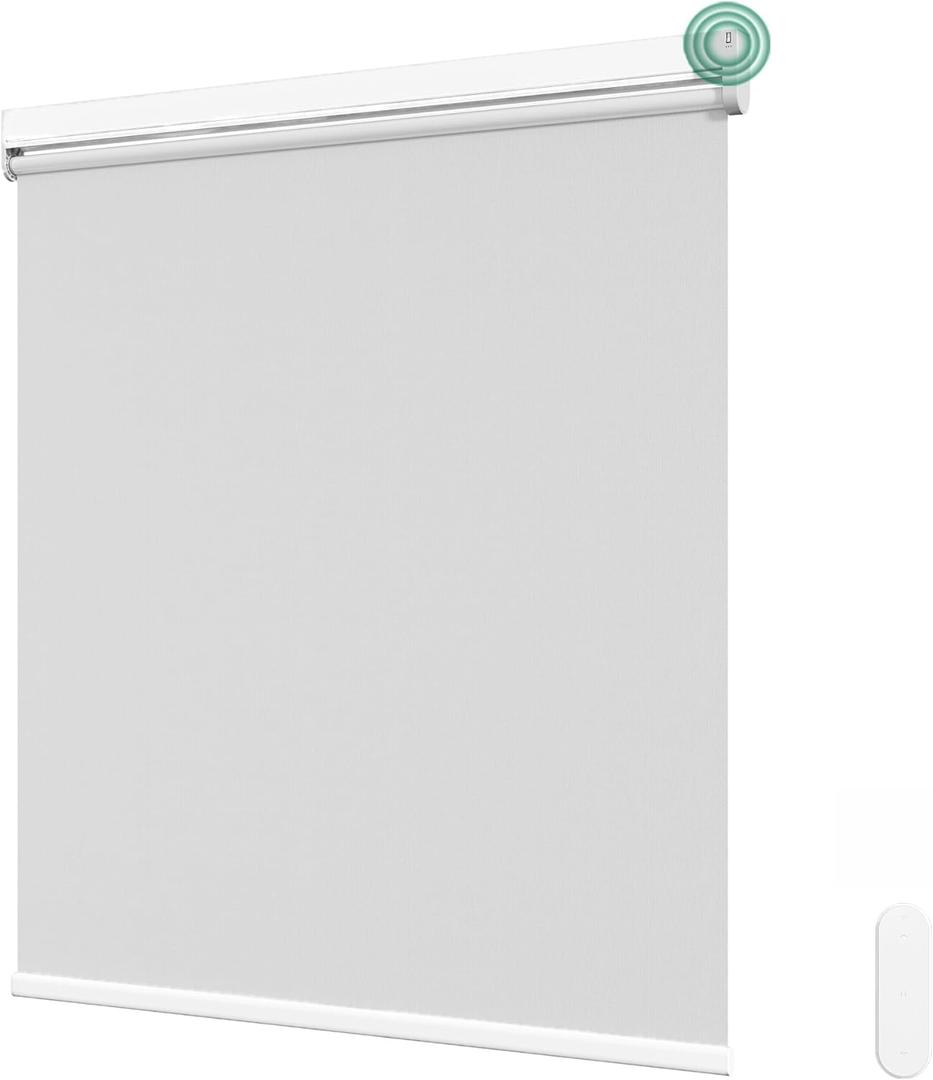 Allesin Motorized Roller Blinds with Remote Control for Windows, Blackout Smart Roller Shade, Battery Powered Electric Smart Blind (White 34" W x 72" H)