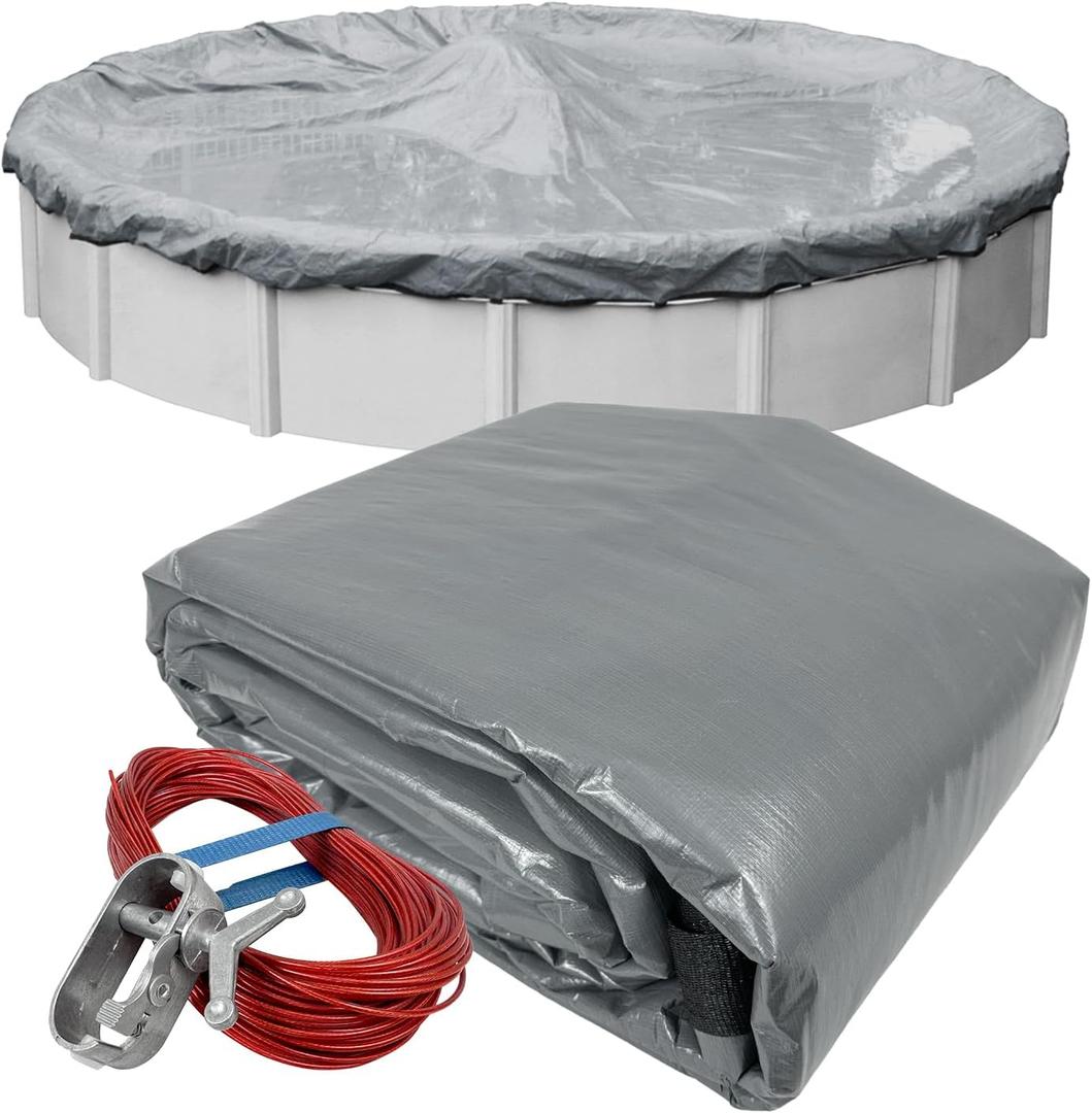 Robelle 28 ft Industrial Ultra Winter Pool Cover for Above Ground Pools | Gray Pool Cover, 4 ft Overlap (32ft Cover Size), Solid 14 x 12 Scrim, 4.5 oz/yd2, 152 GSM
