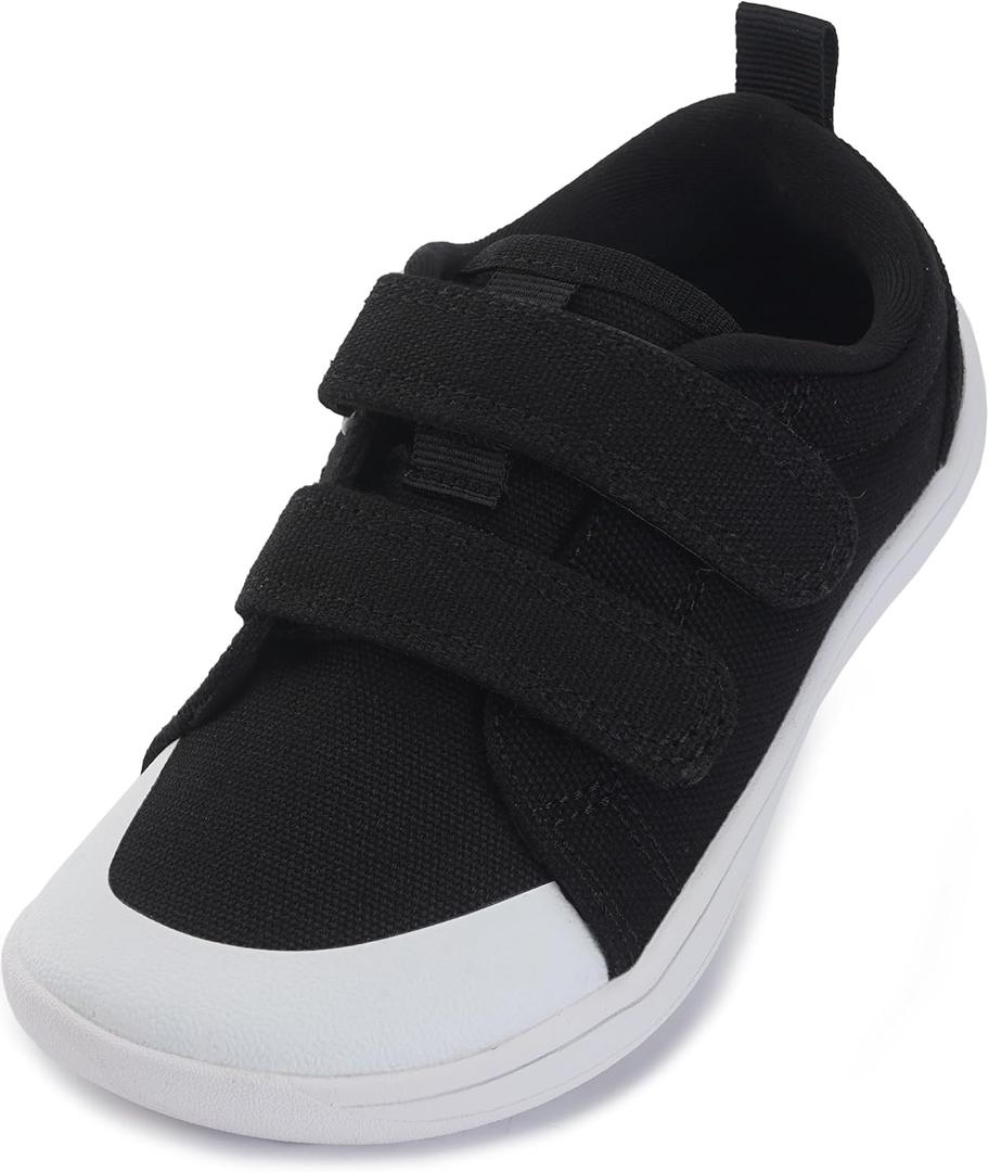 WHITIN Toddler/Boys/Girls Barefoot Shoes | Kids Wide Width Minimalist Sneakers | Classic Canvas | Supports Natural Foot Growth (W8k8 | Black White)