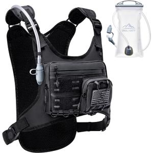 Running Vest with 2L Water Bladder, USA Original Patent, Lightweight Adjustable Chest Pack with Pistol Holster, Reflective Running Hydration Vest for Women Men for Hiking Marathon (Medium-Large, Black)