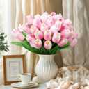 U'Artlines 30Pcs Fake Tulips Artificial Flowers with Stems Faux Tulips Bouquet Real Touch Flower for Wedding Home Kitchen Spring Easter Mother's Day Floral Arrangement Decor (Light Pink)