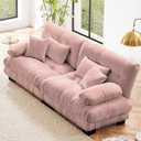 KEIKI 94" Sectional Sofa with 4 Pillows, Comfy Sleeper Cloud Loveseat Couch Set, Soft Deep Seat Sofa, Chenille Upholstered Loveseat for Apartment & Living Room, Pink