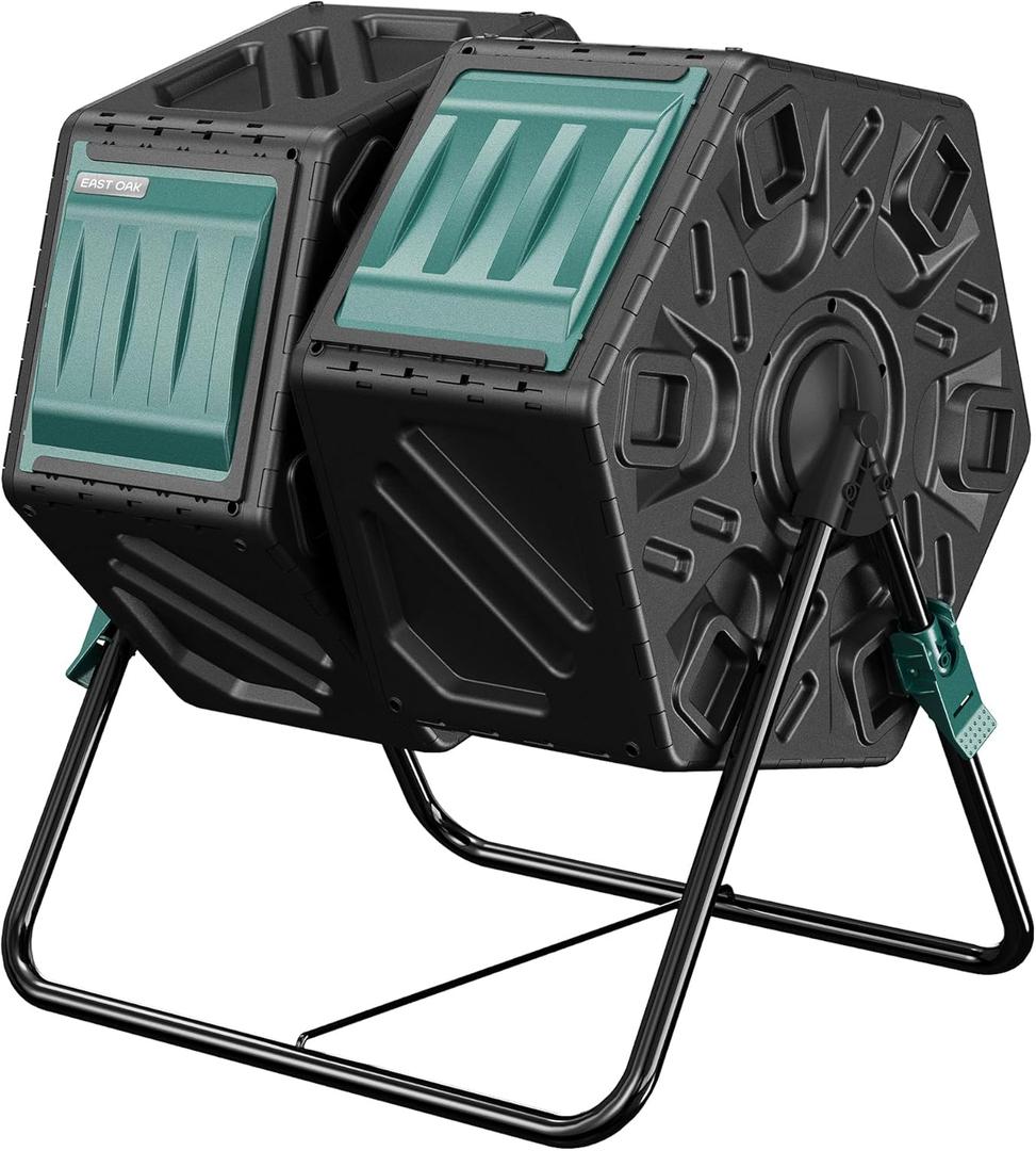 EAST OAK Dual Chamber Outdoor Compost Tumbler, 2  18.5 Gallon Compost Bin, Rotating Composter with Aeration and Locking System for Garden, Kitchen, Yard (37 Gal)