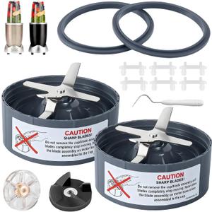 2-Pack Replacement Extractor Blade Set, Fit for NutriBullet 600w/ 900w Pro Series Blender with Food-grade Silicone Rubber Gaskets Seal Ring for NutriBullet Blender Blade Replacement Parts