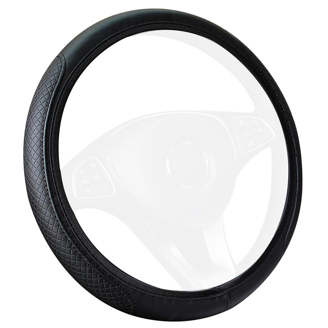 Tianmei Elastic Breathable Leather Car Steering Wheel Cover Wrap, 14.2-15.3 inch Universal Stretch Automotive Steeringwheel Accessories(TLPU_WG_Beige)