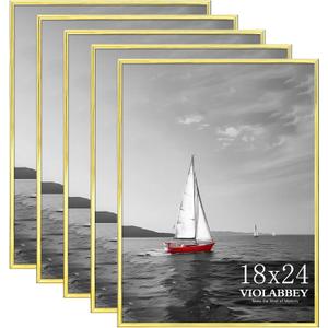 VIOLABBEY 18x24 Frame Set of 5, Gold Picture Frames for Wall Mounting Vertically or Horizontally, Gallery Wall Frame