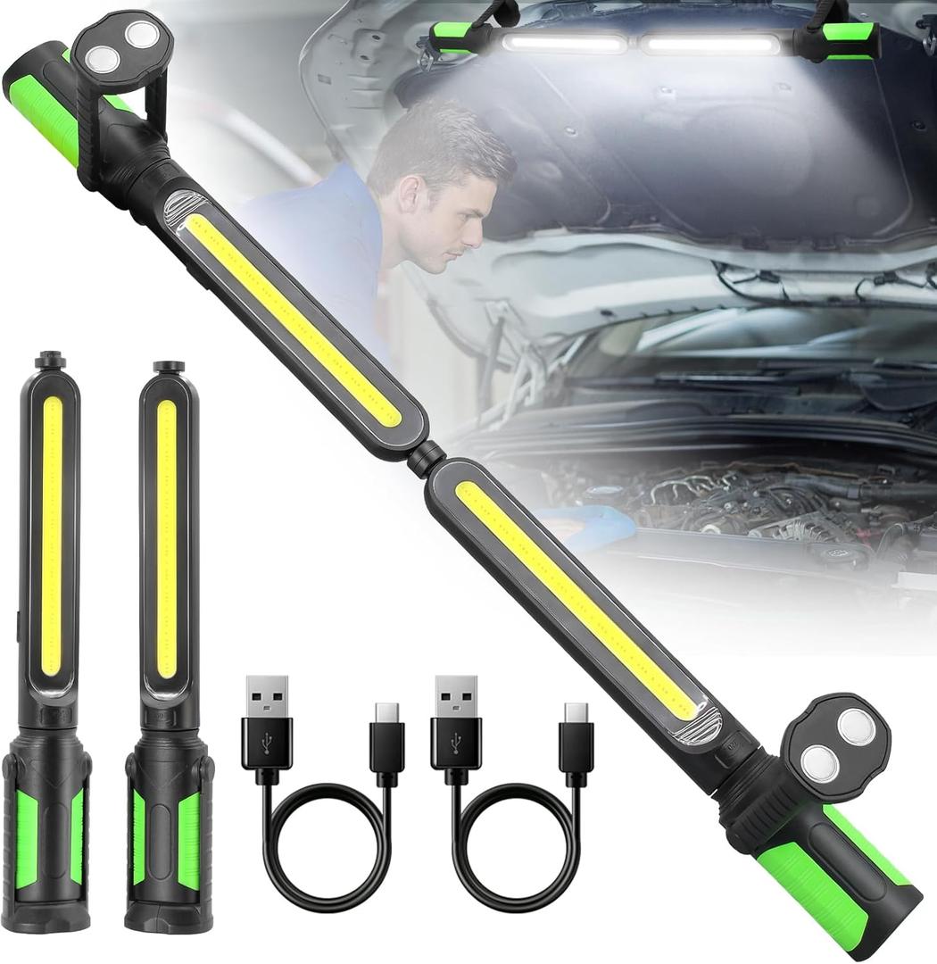 SYLSTAR Work Light for Mechanic, 2400LM LED, 4400mAh Rechargeable, Magnetic, Under hood Work Light with Hooks for Car Repairing/Inspection/Garage/Workshop/Emergency (Green)