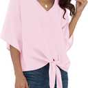 VIISHOW Womens Tie Front Chiffon Blouses V Neck Batwing Short Sleeve Summer Tops Shirts 2XL