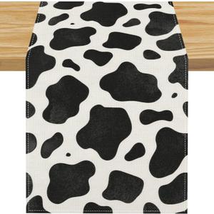 2 x Linen Cow Print Table Runner Cow Print Table Cloth for Parties Farm Cowboy Themed Birthday Party Home Kitchen Dining Room Table Decorations 13x72 Inch