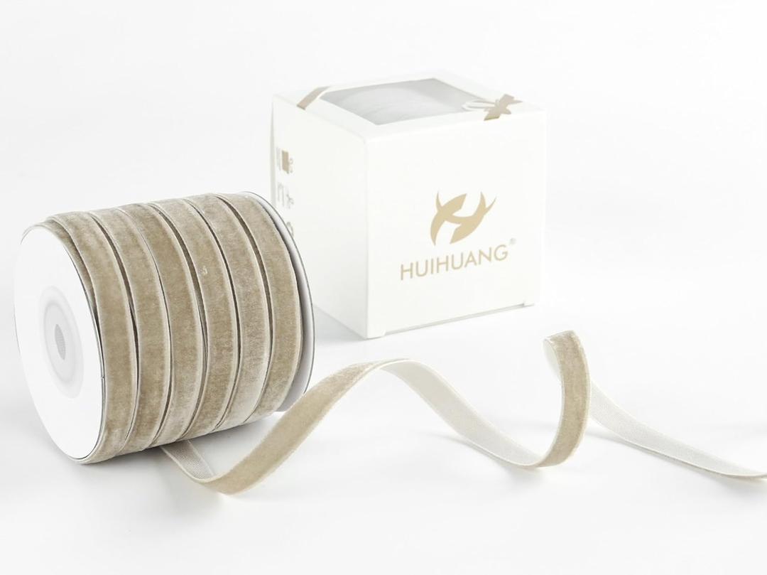 HUIHUANG Camel Velvet Ribbon 3/8 inch x 25 Yards Single Face Vintage Velvet n Ribbon for Gift Wrapping, Christmas Tree Ornaments, Wreath Decor, Bows, Flower Bouquet, Thanksgiving Fall Decor