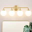Modern Brushed Brass Bathroom Light Fixtures, Elegant Gold 4-Lights Vanity Light Fixtures, Milky White Globe Glass Shade Vanity Light over Mirror, Wall Sconces for Bathroom Dressing Table Bedroom