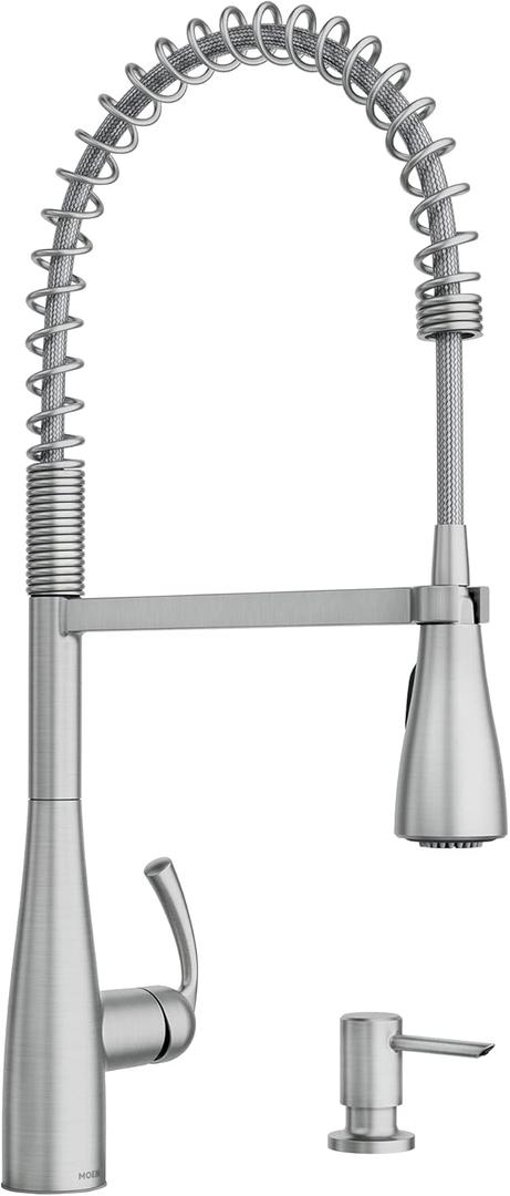 Moen Essie Spot Resist Stainless One-Handle High Arc Pre-Rinse Spring Pulldown Kitchen Faucet with Power Clean, 87814SRS
