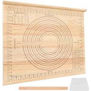 Wood Pastry Board with Measurements|Extra Large 24"x20"|Include Kneading Board,Rolling Pin,Dough Cutter|Multi-Functional Dough Board Set for Pie Mrusts, Pizzas, or Slicing Vegetables