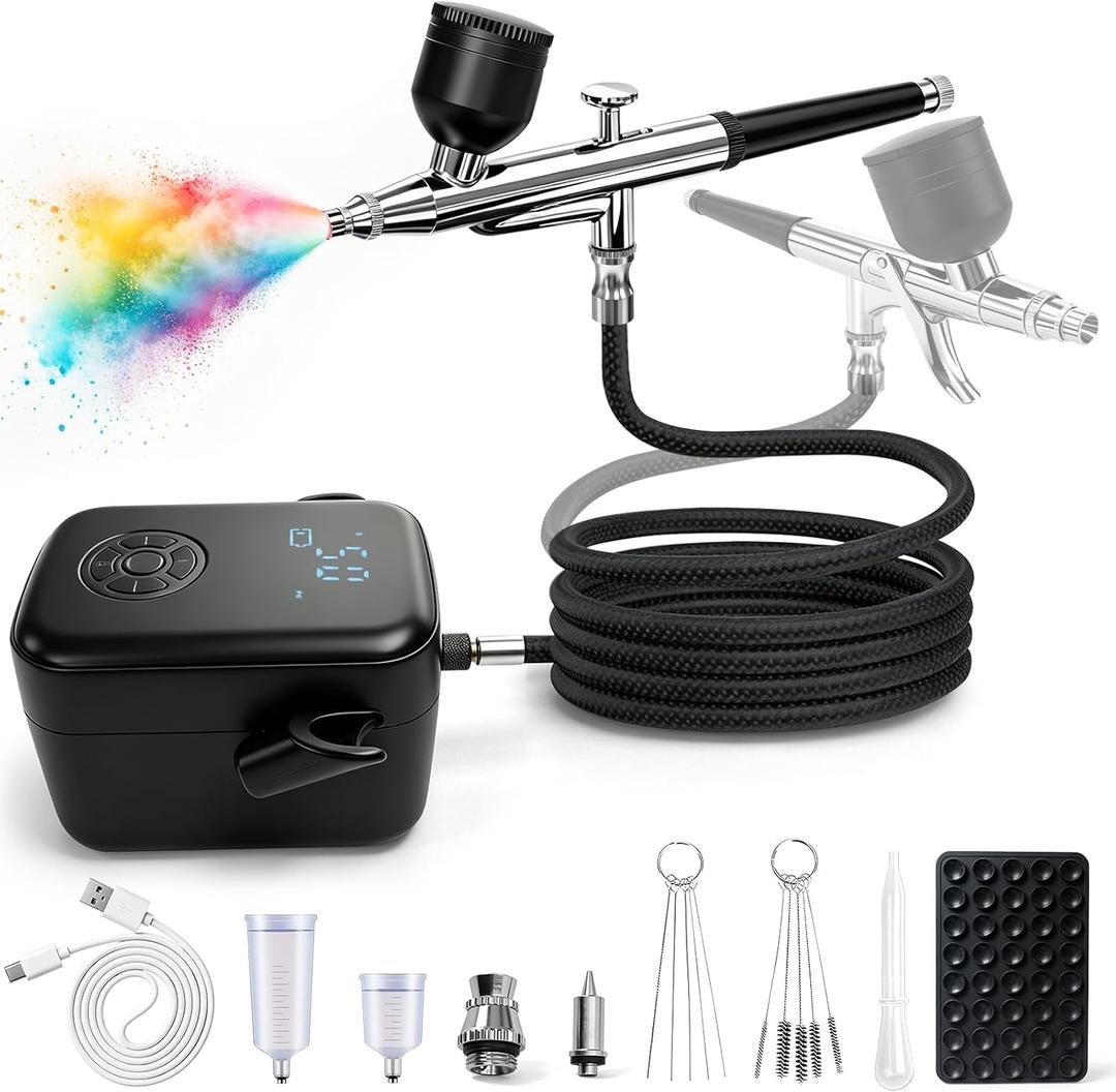 Dual-Action Airbrush Kit With Compressor, 58PSI Portable Airbrush, 3-Gear Adjustable, 0.3mm Nozzle Airbrush Gun & Cleaning Sets, Airbrush Sets for Nail Art, Painting, Cake Decor, Makeup, Modeling