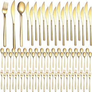 240 Pcs Gold Silverware Set for 80 - Stainless Steel Flatware Cutlery Set Include Forks, Knives & Spoons for Wedding Parties, Kitchen, Restaurant - Dishwasher Safe