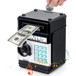 Refasy Piggy Bank Cash Coin Can ATM Bank Electronic Coin Money Bank for Kids Age 3-12, Money Savings Box Mini ATM Coin Bank Toys Gifts for 3 4 5 6 7 8 9 10 11 12 Year Old Boys Girls (Black)