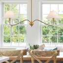 Modern Gold Linear Chandelier for Kitchen Island, 2-Light Linear Light Fixture with Off-White Fabric Shade, Rustic Pendant Light for Dining Room