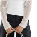 SUUKSESS Women Mesh Off The Shoulder Tops Sexy Going Out Ruched Foldover Shirt Summer Outfits (White, S)