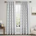 Nanspring Blue Geometric Pattern White Curtains 84 Inch Length 2 Panels Set for Living Room Back Tab and Rod Pocket 50% Blackout Elegant Modern Farmhouse Decor Curtain for Bedroom Dinner Room 52x84