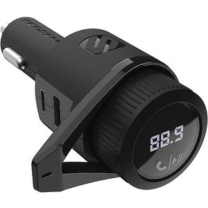 Scosche BTFM9 FM Bluetooth Transmitter Car, Dual 12W USB-C and USB-A Charging Ports, Fast Type C Car Charger, Wireless Radio Bluetooth Adapter, Hands-Free Kit for Calls, Siri and Google Assistant