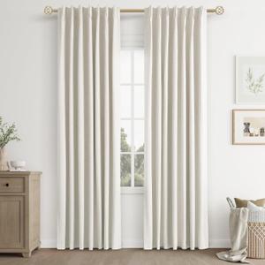 Natural Beige Blackout Pinch Pleated Linen Curtains 84 Inch Length 2 Panels 100% Blackout Pleated Curtains Boho Neutral Cream Back Tab Drapes with Hooks for Lixing Room,W40 x L84