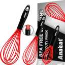 Anaeat Silicone Whisk, Thick Stainless Steel Wire Inner - Heat Resistant Kitchen Whisks for Non-Stick Cookware, Balloon Egg Beater for Whisking, Blending, Beating, Frothing & Stirring (Red) (9+11+12 inch, 3 Pcs Red)