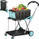 Foldable Shopping Cart, 200 lbs Capacity Grocery Carts on Wheels with Collapsible Crate Heavy Duty Collapsible Cart with Foot Brake for Groceries, Office, Warehouse and Supermarket (1 Storage Crate)