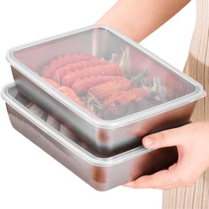 2PCS Stainless Steel Meal Prep Containers, Stainless Steel Containers with Lids, Food Storage Containers Airtight, BPA Free