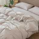 MooMee Striped Duvet Cover Set 100% Washed Cotton Linen Like Textured Breathable Durable Soft Comfy (Orange Pinstripes, Super King 108"x98")