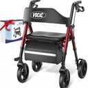 VOCIC Walkers for Seniors, Z21 Rollator Walker with Seat Supports 350lb, 8" Big Wheels for All Terrain, Ergonomic Arc Seat & 6" Ultra Backrest Foldable Walker, Dual Height Adjustment, Lightweight 2025