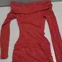 Women Sexy Off Shoulder Bodycon Mini Dress Mesh Sheer Ruched Sparkly Flared Long Sleeve Y2K Dress Club Night Out Dresses (Wine Red (1 Or 2 Size Up Pls))