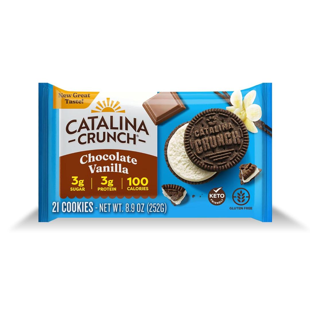 Catalina Crunch Protein Cookies, 4g Protein per Serving - Low-Sugar Sandwich Cookies - Gluten Free, Vegan - Keto Dessert Snacks - Chocolate Vanilla, 8.9 oz. (21 Count) BB Date Oct 3 2026