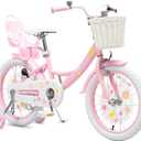 Bixike Girls Bike with Basket for Toddlers and Kids Aged 3-14 Years Old, 18 Inch with Training Wheels & Doll Seat, 20 Inch with Kickstand & Rear Rack, Princess Style Bicycle for Gift.