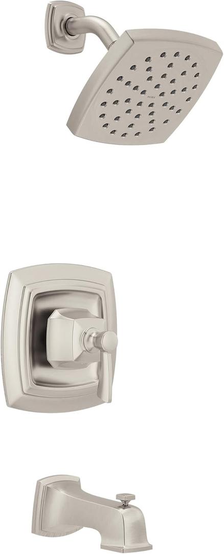 Moen Conway Spot Resist Brushed Nickel Bathroom Shower Trim Kit with Square Showerhead, Handle, Tub Spout, and Posi-Temp Valve Included, 82922SRN