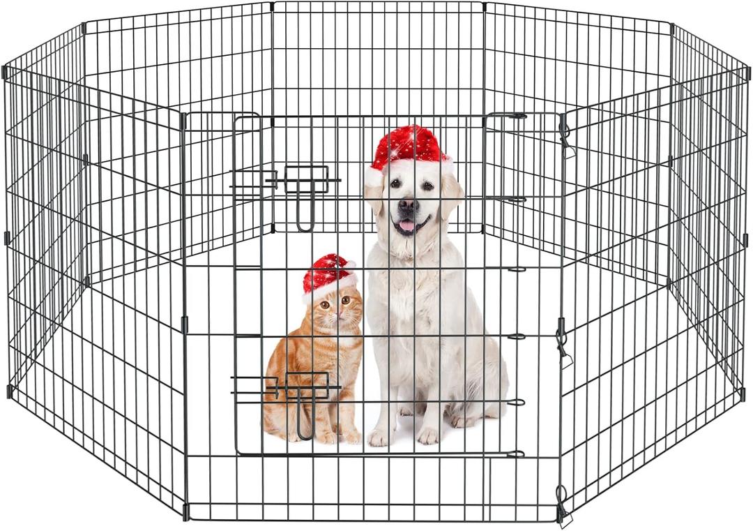 Artmalle 30" H x 24" W Dog Playpen, 8 Panel Rustproof Metal Pen with Door
30"H x 24"W 8-panel rustproof black metal dog playpen with door, foldable tool-free setup for indoor and outdoor use.
