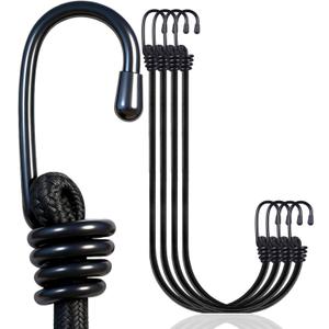 Yuxh Bungee Cords with Hooks 2 Ft Bungie Straps Black Elastic Rope 24 Inch 4 Pcs