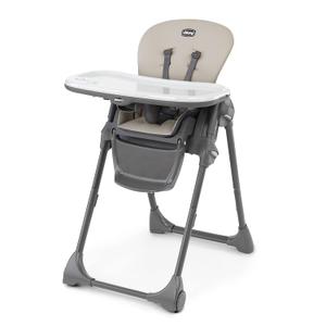 Chicco Polly Space-Saving Foldable High Chair with Easy-Clean Seat Pad, High Chair for Babies and Toddlers with Multi-Position Recline and Height Adjustment, for Children up to 40 lbs., Taupe/Beige