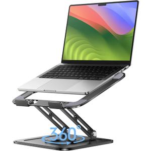Adjustable Laptop Stand, Computer Stand with 360 Rotating Base, Ergonomic Laptop Riser Mount for Desk Foldable Protable Computer Desk Fits with MacBook Pro Air (10-16") - Black