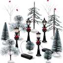 14 Pcs Christmas Accessories Village Figurine Miniature Pine Trees Snow Artificial Christmas Trees Bare Branch Tree Street Lamps for Xmas DIY Crafts Winter Room Landscape(Exquisite Style)