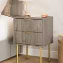 Masupu Night Stand,Mid-Century Modern Bedside Table with 2 Storage Drawer,Small Gold Frame Side End Table for Bedroom,Living Room, Grey