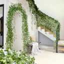 CQURE 24 Pack 168Ft Artificial Ivy Fake Vines,Ivy Garland Greenery Garland Fake Hanging Plants Vines Aesthetic Green Leaves for Bedroom Wedding Party Garden Wall Room Decor