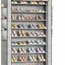 Large Metal Shoe Shelf, Tall Stackable Shoe Rack with Covers,Sturdy Storage Organizer for Entryway Garage (11.8" D x 31.4" W)