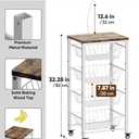 Fruit Vegetable Storage Cart for Kitchen, 5-Tier Vegetable Stand Rack with Pull-Out Fruit Baskets, Rolling Snack Cart with Wood Top & Banana Holder for Pantry, Living Room, Bathroom, White, 12.99 inches x 16.93 inches x 32.28 inches