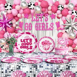Cowgirl Bachelorette Party Decorations, Lets Go Girls Party Supplies, Western Rodeo Disco Nashville Bridal Shower Decor Tableware Set Fringe Curtain Balloon Plates Napkins Forks Serves 24
