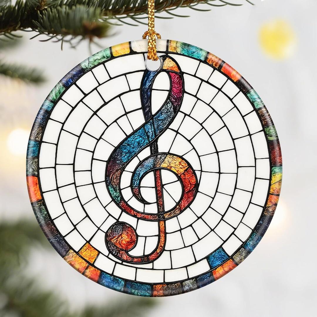 Christmas Ornaments, Dodosky 2.8in Ceramic Musical Ornament, Xmas Decor, Christmas Tree Ornaments, Xmas Decorations for Tree, Holiday Ornament, Musician Gift, Music Teacher Gifts, Singer Gifts