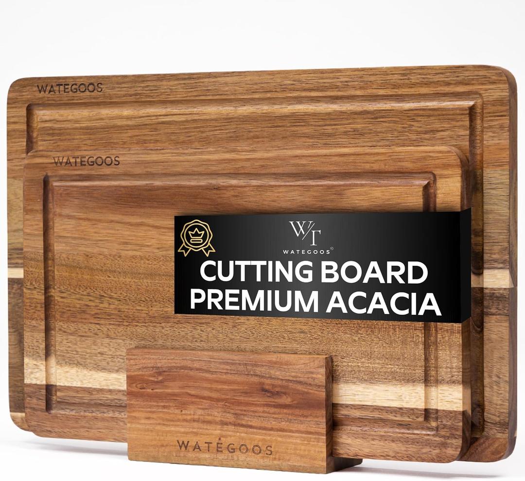 2 Pack Acacia Wood Cutting Board for Kitchen Meal Prep & Serving - Large & Small Chopping Boards Set with Juice Grooves - Charcuterie & Chopping Butcher Block - Eco-Friendly Wood for Gift