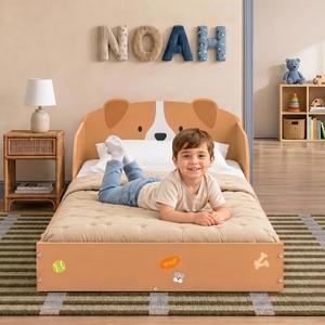Delta Children Puppy Wood Floor Toddler Bed with Reusable Stickers, Brown
