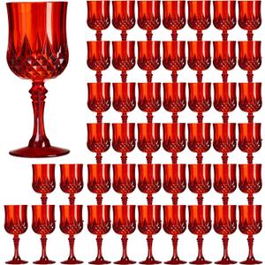 XKXKKE 48 Pcs Red Plastic Wine Glasses, Plastic Water Goblets for Parties, Stemmed Drinking Glasses for Wedding Reception, Grand Event Party Bar Supplies Reusable Drinking Cups